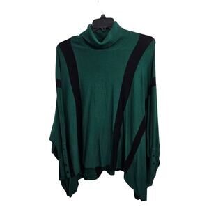 Alfani Striped Oversized Turtleneck Poncho Green and Black Sweater. Size XL